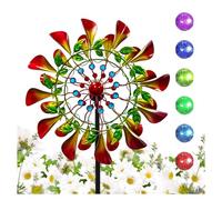 Solaire Sculptures Et Mobiles à Vent 210cm Moulin A Vent avec Boule en Verre à énergie Solaire avec éolienne cinétique Double Sens Moulin A Vent pour La Cour ExtéRieure De Pelouse De Jardin