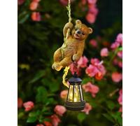 Solaire suspendu bronze ours statuette jardin corde d'escalade ours avec lanterne LED décoration extérieure arbre câlin cour porche décoration murale jardin cadeaux pour maman