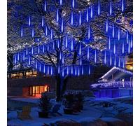 Solaires Pluie Météore Lumineux,KINGCOO Imperméable 30cm 10 Tubes 360LEDs Goutte D'eau Cascading Noël Guirlande Lumineuse pour Décoration Maison Jardin (Bleu)