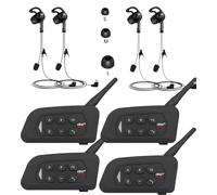 SolaMr V4C Plus Professionnel Arbitre lntercom, Bluetooth 5.1 Freecom pour Oreille Gauche, Talkie Walkie avec Réduction du Bruit CVC, Radio FM & Interphone 4 Voies Jusqu'à 1500M - 4 Pack