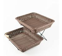 Solapolo paniers à pain rectangulaires en osier avec présentoir en métal, paniers rectangulaires pour la cuisine pour la présentation des aliments dans les magasins (2 thés au lait + 1 étagère)