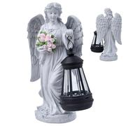 Solar Angel, Outdoor Resin Memorial Figurine, Decorative Flower Holding Statue, Lighted Graveyard Ornament for Garden Yard Patio Walkway Porch Cemetery Landscaping Use, Efficient Solar Design