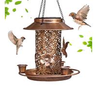 Solar Bird Feeder - 20cm Hanging Station, Waterproof Retro Metal Tray, Portable Outdoor Light | Decorative Wild Birds Seed Dispenser for Garden Backyard Patio Porch Outside Decoration