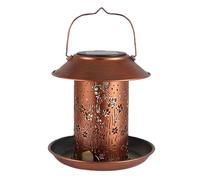 Solar Bird Feeder - Metal Lantern for Backyard | Waterproof Hollow Design with Wildlife-Friendly Feeding Access Durable & Stylish for Balcony, Patio, Garden, Window, Deck, Lawn and Outdoor Decor
