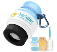 Solar Buddies Bundle Voyage Grab & Go, Clip Mousqueton & Brosse de Nettoyage - Bleu intégral (unité) - Applicateur rechargeable à bille et éponge pour crème solaire - Enfants, adultes - 100 ml