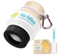 Solar Buddies Bundle Voyage Grab & Go, Clip Mousqueton & Brosse de Nettoyage - Nude intégral (unité) - Applicateur rechargeable à bille et éponge pour crème solaire - Enfants, adultes - 100 ml