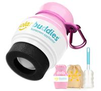 Solar Buddies Bundle Voyage Grab & Go, Clip Mousqueton & Brosse de Nettoyage - Rose intégral (unité) - Applicateur rechargeable à bille et éponge pour crème solaire - Enfants, adultes - 100 ml