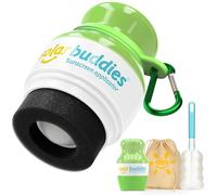 Solar Buddies Bundle Voyage Grab & Go, Clip Mousqueton & Brosse de Nettoyage - Vert intégral (unité) - Applicateur rechargeable à bille et éponge pour crème solaire - Enfants, adultes - 100 ml