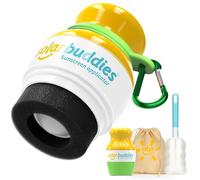 Solar Buddies Bundle Voyage Grab & Go, Clip Mousqueton & Brosse de Nettoyage - Vert (unité) - Applicateur rechargeable à bille et éponge pour crème solaire - Enfants, adultes - 100 ml