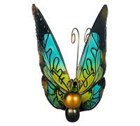 Solar Butterfly Lamp, Butterfly Fairy Light, Waterproof Outdoor Garden Colorful Glass and Iron Ornament for Yard, Pathway, Courtyard Decor, 7.09x6.69x10.24 inches, Blue, 1 Piece
