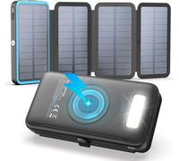 Solar Charger 27000 Mah External Wireless Battery ¿ 22.5 W Quick Charge Usb-C Power Bank With Three Usb Outputs Pd 4.0 Qc 3.0 And 4 Solar Panels For Smartphones, Tablets (Orange) (Blue)
