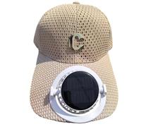 Solar Charging with Fan Cap Summer Extended Brim Mesh Breathable Sunscreen Couple Sunshade Tongue (Khaki, One Size)