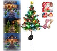 Solar Christmas Tree Lights Holiday Decorations, 29.5In Small Solar Christmas Trees for Outside, Waterproof Festive LED Garden Stake Lights, Atmosphere Lights for Courtyard,Garden,Lawn,Pathway (B)