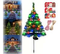 Solar Christmas Tree Lights Holiday Decorations, 29.5In Small Solar Christmas Trees for Outside, Waterproof Festive LED Garden Stake Lights, Atmosphere Lights for Courtyard,Garden,Lawn,Pathway (A)
