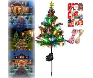 Solar Christmas Tree Lights Holiday Decorations, 29.5In Small Solar Christmas Trees for Outside, Waterproof Festive LED Garden Stake Lights, Atmosphere Lights for Courtyard,Garden,Lawn,Pathway (B)