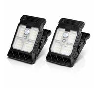 Solar Clip On Lights Outdoor with Motion Sensor, Waterproof Solar Clip Light, Portable Clamp LED Light, 3 Modes Wireless Light for Fence, Deck, Patio, Garage, Yard & Camping (2Pack)