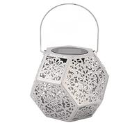 Solar Decorative Lamp, Water Proof Silver Polygon Hanging Lantern Light Hollowed out LED Light for Yard Patio Lawn Porch Pathway Garden