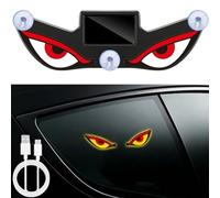 Solar Demon Eye LED Car Window Light, Wireless No Drill Solar and USB Powered Devil Eyes Warning Lights, Devil Eyes Lights Dynamic Windshield Ambient Lamps with Vibration & Light Sensor