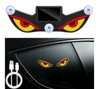 Solar Demon Eye LED Car Window Light, Wireless No Drill Solar and USB Powered Devil Eyes Warning Lights, Devil Eyes Lights Dynamic Windshield Ambient Lamps with Vibration & Light Sensor