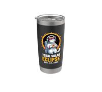 Solar Eclipse 2045 Chat drôle portant des lunettes d'éclipse solaire Gobelet isotherme en acier inoxydable double paroi