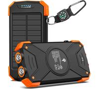 Solar External Battery 10000mah Qi Fast Wireless Charger For Outdoor Portable Power Bank Solar Charger With Solar Panel Usb C Input For Mobile Phone, Tablet