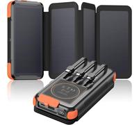 Solar External Battery 25000 Mah ¿ Wireless Solar Power Bank Charger With 3 Cables And 4 Solar Panels ¿ 20w Fast Charging Powerbank With Usb C ¿ Flashlight For Outdoor Use