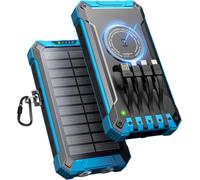 Solar External Battery 26800mah With 4 Cables, Portable Wireless Solar Charger External Battery Usb-C 15w Quick Charge 6 Outputs 3 Inputs For Phone, With Flashlight, Carabiner
