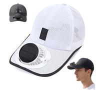 Solar Fan Hat,Cooling Fan Baseball Caps Men Women,Solar Rechargeable Baseball Cap with USB,3 Adjustable Speed,Adjustable Mesh Caps,for Outdoor Hiking Camping Travel Summer Use，Blanc