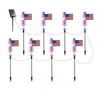 Solar Flag Lights - 8Pack Outdoor LED Pathway Lamp Set | Waterproof Garden Stake Decor 8Mode Red White Blue Illumination | Yard Patio Walkway Fence Ambient Night Lighting Holiday Theme Display