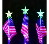 Solar Flag Lights, Outdoor LED Garden Decor Lighting, Waterproof Patriotic Yard Lamp, Bright Pathway Fence Stake Lights for Lawn Patio Deck Path Use, Festive Holiday Display Night Illumination