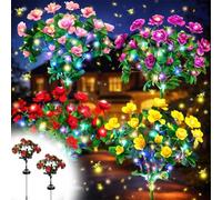 Solar Flowers Memorial Garden Bloom Lights, Ultra-Realistic Artificial Azalea Stake Lights, Weatherproof Solar Powered Outdoor Decor for Yard, Patio, Pathway, Lawn and Cemetery (2Pcs-Red)