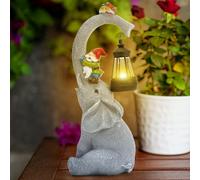 Solar Garden Statue Elephant Ornament Outdoor,Garden Animal Figurine with Solar Light,Decorative Elephant for Courtyard,Hanging Gift
