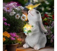 Solar Garden Statue Rabbit Ornament Outdoor,Garden Animal Figurine with Solar Light,Decorative Rabbit for Courtyard,Hanging Gift
