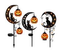 Solar Halloween Black Cat & Pumpkin Moon Garden Stake Light, Outdoor Weather Resistant LED Yard Decoration for Patio Walkway Porch