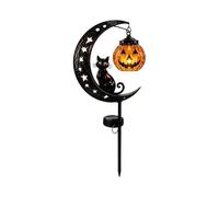 Solar Halloween Black Cat & Pumpkin Moon Garden Stake Light, Outdoor Weather Resistant LED Yard Decoration for Patio Walkway Porch