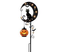 Solar Halloween Garden Light Pumpkin Black Cat Pathway Stake Light | Weather-Resistant Metal, Auto Dusk-to-Dawn Sensor - Lights Up Gardens, Walkways, Patios & Porches