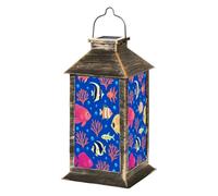 Solar Lantern Colorful Cute sea Fishes Collection Blue Water Seamless Cartoon Outdoor Waterproof Garden Hanging Lantern Solar Powered Lighting Outside Table Lamp for Patio Deck Camping Garden