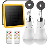 Solar Lights Bulbs with Remote Control 2PCS&3.5M Cable*2,130Lumen Rechargeable Lights for Indoor Outdoor,Hanging LED Solar Lantern for Garden Emergency Chicken Coop Camp Travel