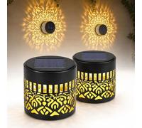 Solar Mandala Wall Lights Outdoor - 7-Color Changing Projector Fence Lights - Waterproof Metal Decorative Projection Lamp for Garden, Patio, Yard & Post (Warm Light*2)