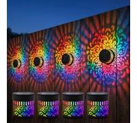 Solar Mandala Wall Lights Outdoor - 7-Color Changing Projector Fence Lights - Waterproof Metal Decorative Projection Lamp for Garden, Patio, Yard & Post (Colored Light*4)