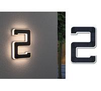 Solar Numéro de maison lumineux LED avec batterie interchangeable Numéro 2 IP44 3000K 6lm Noir