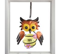 Solar Owl Lantern, Waterproof Outdoor Garden Light, Metal Decorative Lamp, Led Night Illumination, Rustic Owl Style with Warm Glow Finish, Patio Use for Backyard Decoration