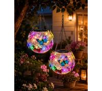 Solar Pendant Lamp Art of Iron Butterfly Hanging Lantern Garden Decor