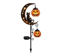 Solar-Powered Halloween Black Cat and Pumpkin Moon Garden Statue Lights | Spooky Crescent Moon Black Cat Solar Stake Light, Fall Seasonal Yard Pathway Ornament(CatB)