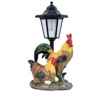 Solar Powered Rooster Garden Light - Farmhouse Chicken Statue Decoration with Lantern | Weatherproof Resin Outdoor Sculpture, Pathway Patio Yard Art Ornament for Mother Day Birthday Gift