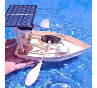 Solar-Powered Rowing Robot, Handmade Wooden Rowing Robot, Solar-Powered Water Floating Small Boat for Swimming Pool Yard Garden Outdoor Ponds Decoration (Blue)