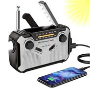 Solar Radio, AM/FM Portable Crank Radio Dynamo Emergency Radio with 4000 mAh Rechargeable Battery, LED Torch, SOS Alarm for Camping, Outdoor/Emergency (Grey)