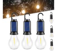 Solar Rechargeable Hooked Camping Light, 2025 New Vintage Outdoor Tent Ambient Light, LED Camping Lantern Emergency Lamp with Hook, USB Rechargeable (3Pcs Spherical, Solar-USB)