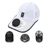 Solar Rechargeable Peak Cap, USB & Solar Powered Baseball Cap with Fans 3-Speed Quiet Fan for Golf, Hiking, Fishing (White,Taille Unique)
