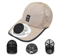 Solar Rechargeable Peak Cap, USB & Solar Powered Baseball Cap with Fans 3-Speed Quiet Fan for Golf, Hiking, Fishing (Beige,Taille Unique)